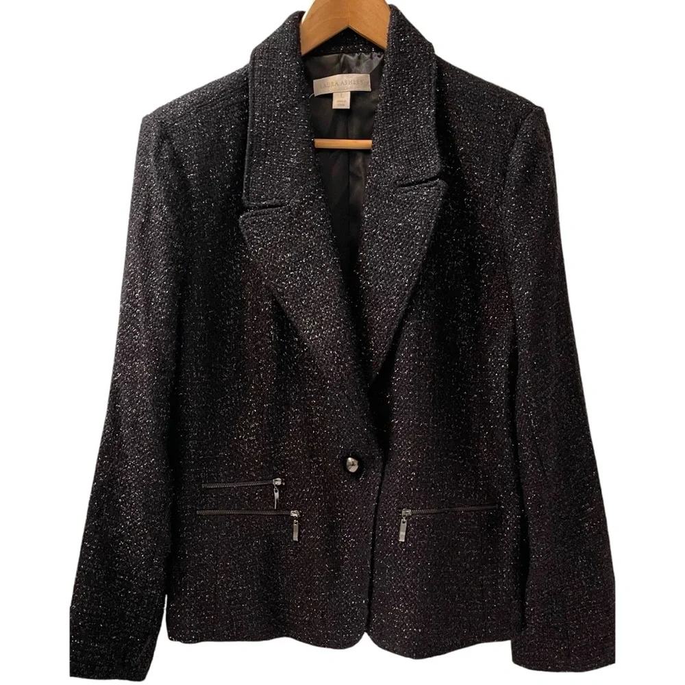 ❤️ Vintage Laura Ashley Black Sparkly Tweed Blazer - Picture 8 of 9